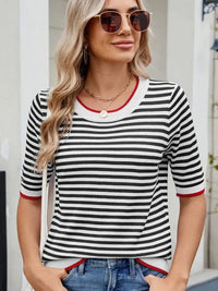 Striped Casual T-Shirt with Contrast Trim - Update AvenueT-ShirtsTrendsi1001000907719951001000907719951b8e89a87b0640719c8572bfc308656f - Max - OriginBlack/White