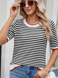 Striped Casual T-Shirt with Contrast Trim - Update AvenueT-ShirtsTrendsi10010009077199510010009077199504e1a0ff524b453b95ec7371238d02a3 - Max - OriginBlack/White