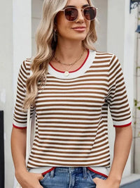 Striped Casual T-Shirt with Contrast Trim - Update AvenueT-ShirtsTrendsi100100090772069100100090772069374346fff25a44b09b25f9b2176a478a - Max - OriginBrown/White