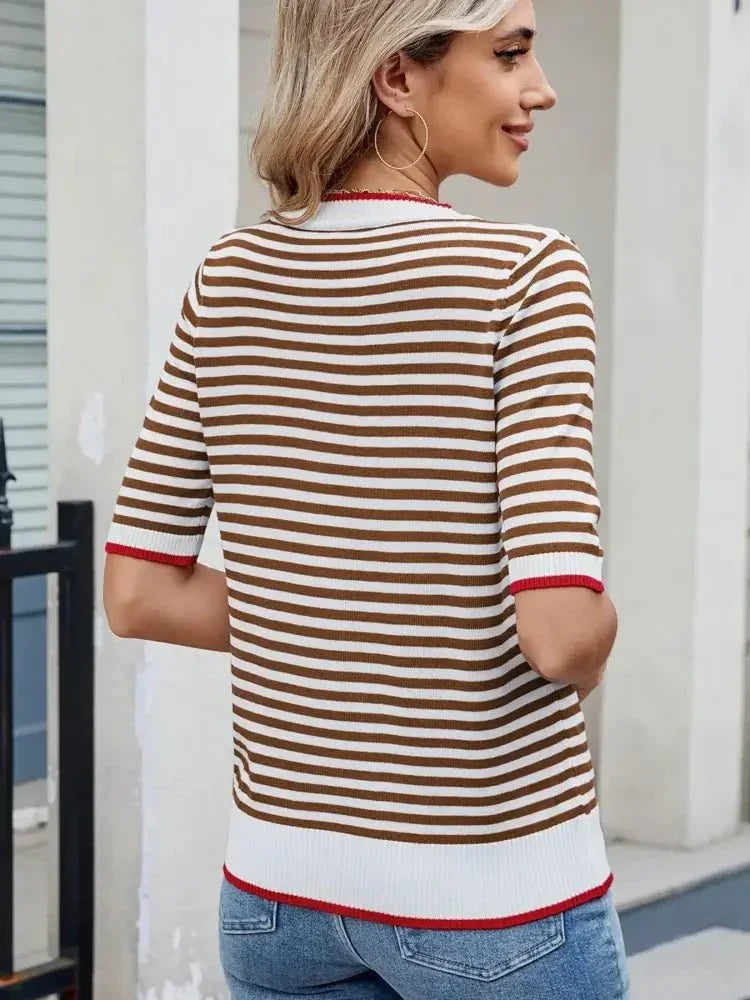 Striped Casual T-Shirt with Contrast Trim - Update AvenueT-ShirtsTrendsi10010009077206910010009077206905e20df385b4472c9ab1816f4f2d2edb - Max - OriginBrown/White