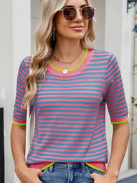 Striped Casual T-Shirt with Contrast Trim - Update AvenueT-ShirtsTrendsi100100090773009100100090773009e43e9161b5594a26a7bc8ecee0b62812 - Max - OriginPink/Blue