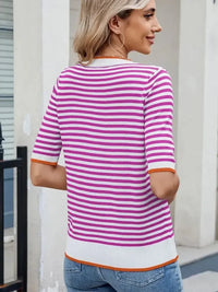 Striped Casual T-Shirt with Contrast Trim - Update AvenueT-ShirtsTrendsi10010009077514110010009077514159424e3633534d4e86881911f44231c2 - Max - OriginRose/White
