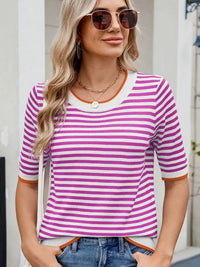 Striped Casual T-Shirt with Contrast Trim - Update AvenueT-ShirtsTrendsi1001000907751411001000907751415c1cb51fd2e74a768c143cbb272d8c07 - Max - OriginRose/White