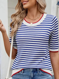 Striped Casual T-Shirt with Contrast Trim - Update AvenueT-ShirtsTrendsi100100090776517100100090776517cfa7d2b1811b416e88237038e1af4892 - Max - OriginBlue/White