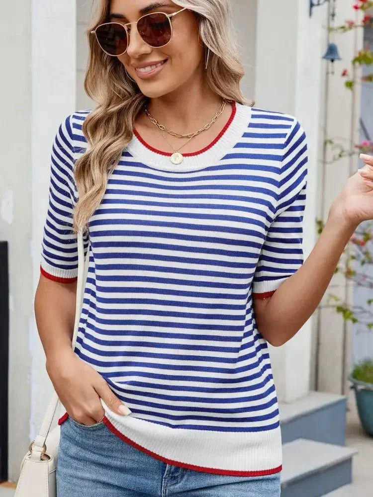 Striped Casual T-Shirt with Contrast Trim - Update AvenueT-ShirtsTrendsi1001000907765171001000907765170de40d153a494751a31a9eb6943ba4fa - Max - OriginBlue/White