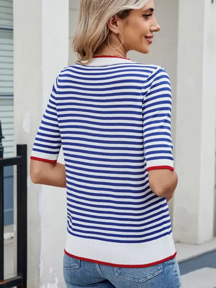 Striped Casual T-Shirt with Contrast Trim - Update AvenueT-ShirtsTrendsi1001000907765171001000907765174afb0b78ea1f4c67b1083514f4ae8ac8 - Max - OriginBlue/White