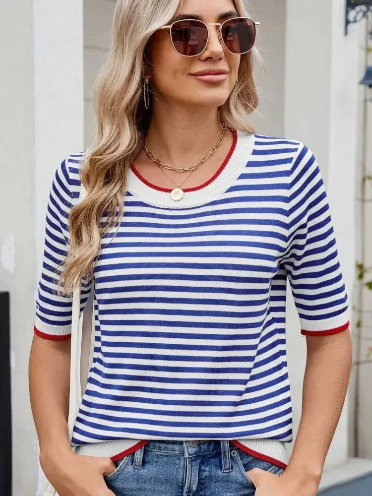 Striped Casual T-Shirt with Contrast Trim - Update AvenueT-ShirtsTrendsi100100090776517100100090776517833207177f72404fa08772c241b9675f - Max - OriginBlue/White