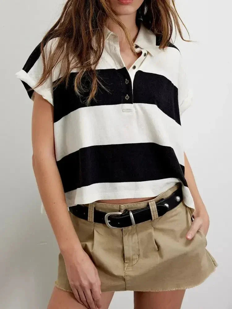 Striped Collared Neck Short Sleeve Top - Update AvenueT-ShirtsTrendsi10010004074191210010004074191272dd259e - 25ab - 4afc - 8cd8 - 77f7c8260c28 - Max - OriginBlack