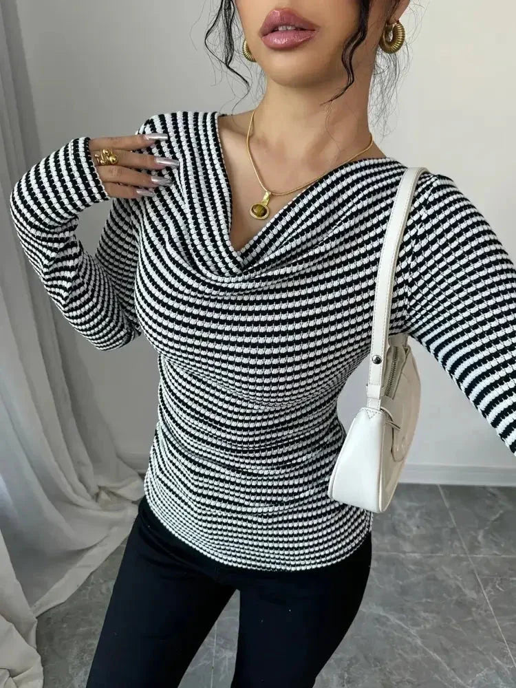 Striped Cowl Neck Long Sleeve T-Shirt - Update AvenueT-ShirtsTrendsi1001006583958731001006583958738bb21d4f795246efbec57ed28cff9b9e - Max - OriginBlack