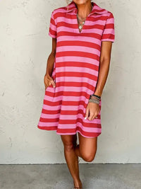 Striped Johnny Collar Short Sleeve Dress - Update AvenueDaily EssentialsTrendsi100100123373281100100123373281ad6cdf43cfe34ae487a1254e994badf8 - Max - OriginRose Red