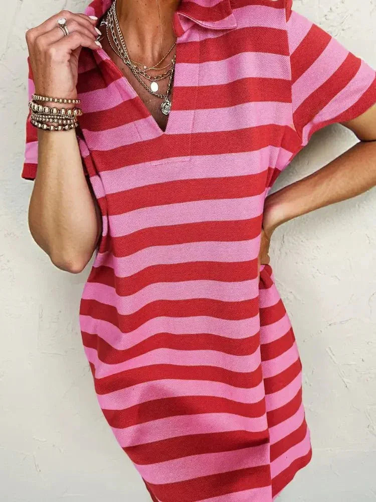 Striped Johnny Collar Short Sleeve Dress - Update AvenueDaily EssentialsTrendsi100100123373281100100123373281eb322abeab024aaca48d1c1f76f26173 - Max - OriginRose Red