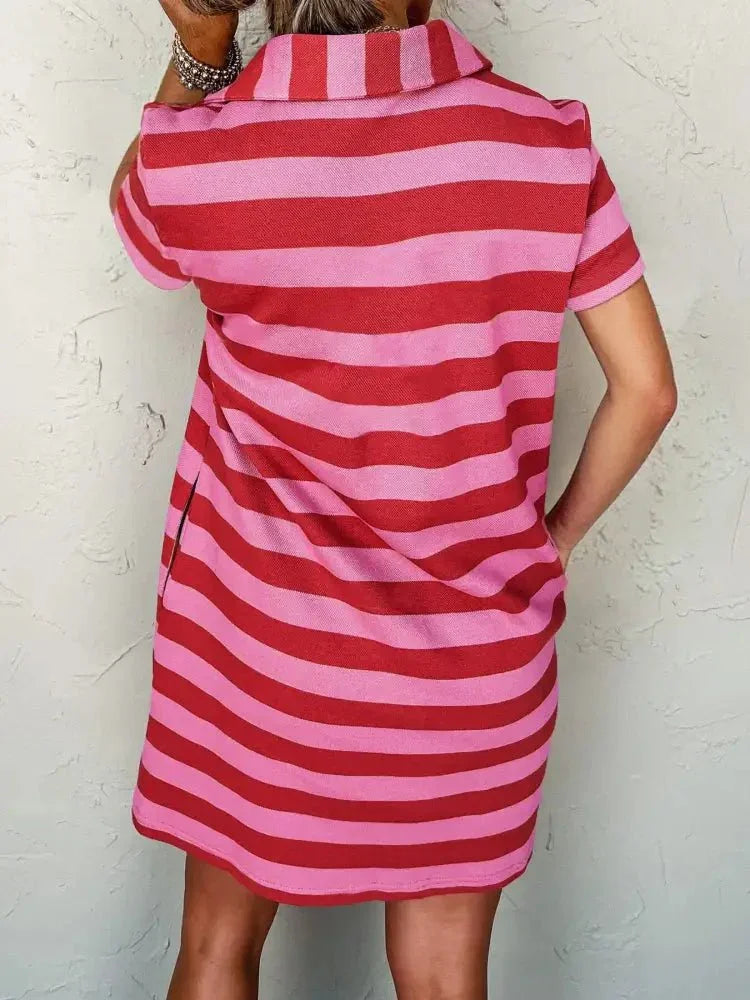 Striped Johnny Collar Short Sleeve Dress - Update AvenueDaily EssentialsTrendsi1001001233732811001001233732813c60ed3c25724bc2a521846665326e6a - Max - OriginRose Red