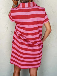Striped Johnny Collar Short Sleeve Dress - Update AvenueDaily EssentialsTrendsi1001001233732811001001233732813c60ed3c25724bc2a521846665326e6a - Max - OriginRose Red