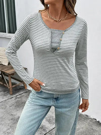 Striped Long Sleeve Casual T-Shirt - Update AvenueT-ShirtsTrendsi1001003884136451001003884136450ad63c2788844814b84a8233d27f52e9 - Max - OriginLight Gray
