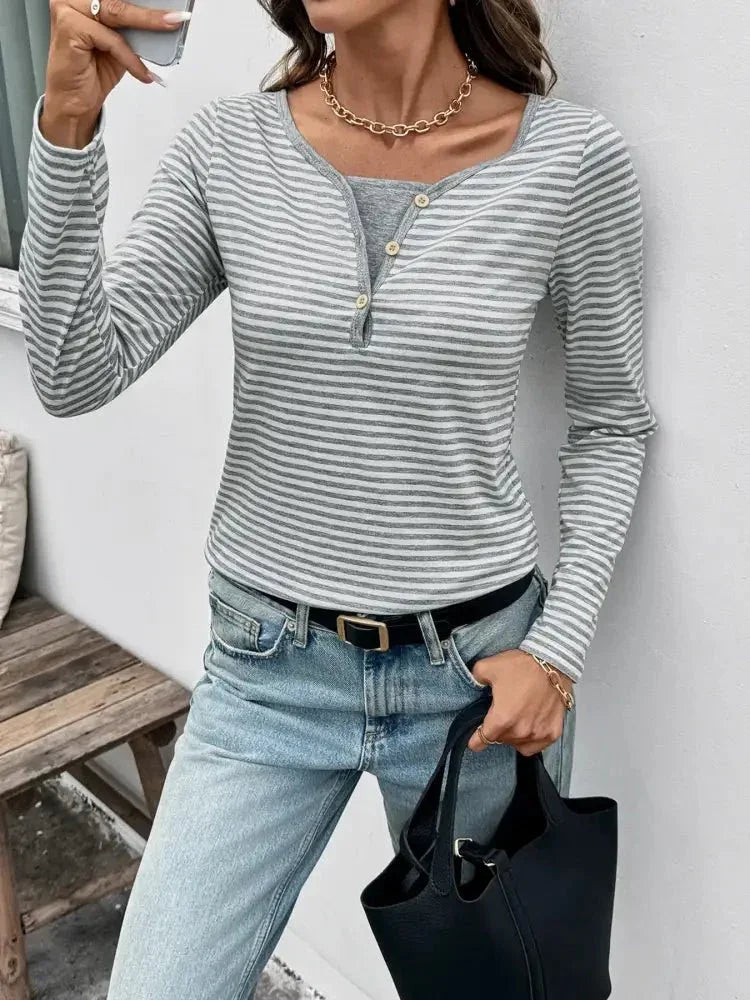 Striped Long Sleeve Casual T-Shirt - Update AvenueT-ShirtsTrendsi100100388413645100100388413645a530033696334c07a830434aa80be7ec - Max - OriginLight Gray
