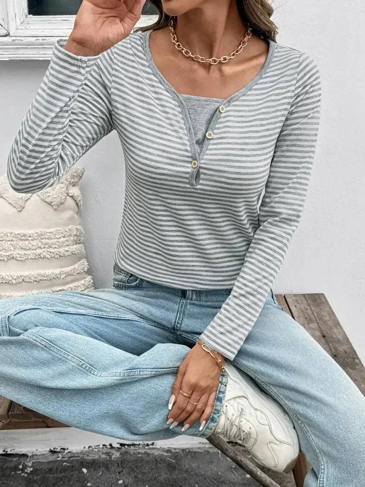 Striped Long Sleeve Casual T-Shirt - Update AvenueT-ShirtsTrendsi100100388413645100100388413645b66f9762ec854dca85183c15fd134062 - Max - OriginLight Gray