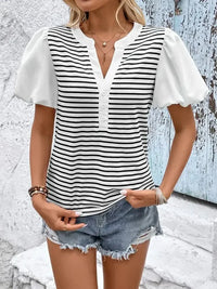 Striped Notched Short Sleeve T-Shirt - Update AvenueT-ShirtsTrendsi10010008290138810010008290138823475317 - 554f - 461e - 99f6 - e6ac41b731bf - Max - OriginBlack White