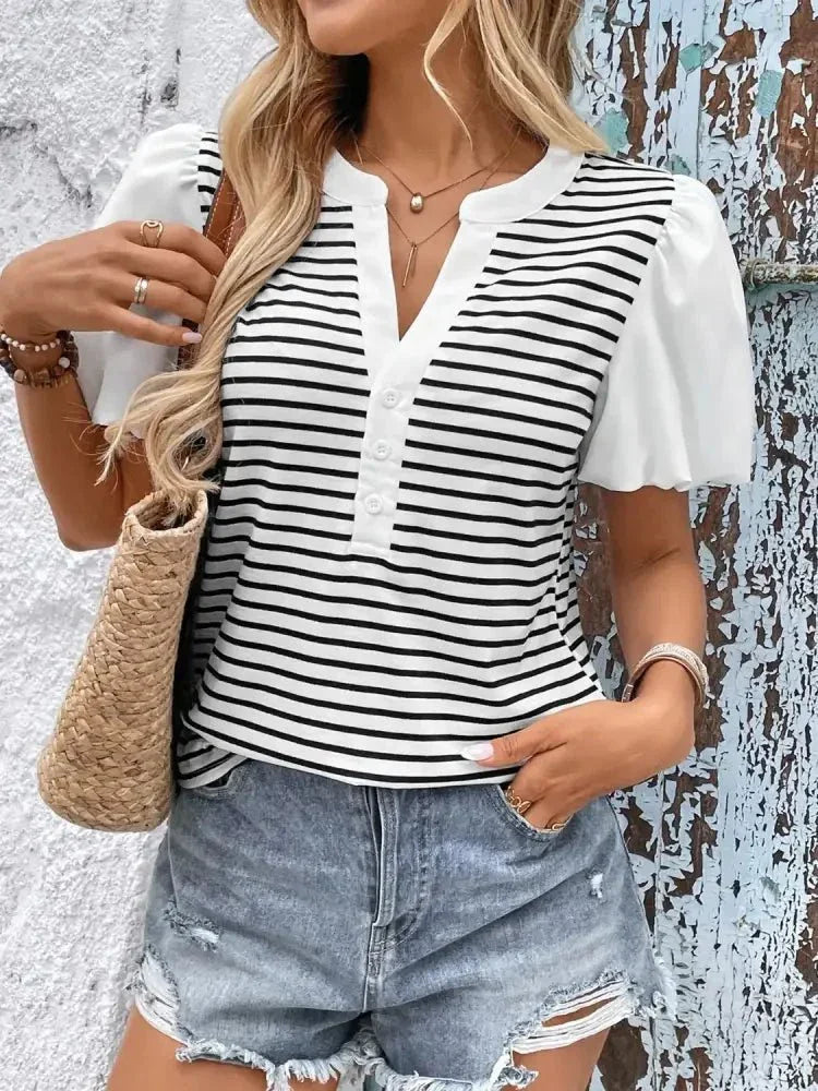 Striped Notched Short Sleeve T-Shirt - Update AvenueT-ShirtsTrendsi10010008290138810010008290138871b2b700 - e910 - 445f - 8f37 - 602605e8cc34 - Max - OriginBlack White
