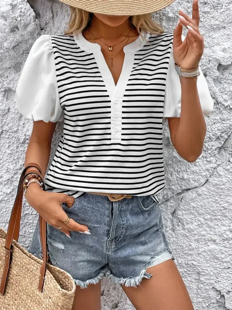 Striped Notched Short Sleeve T-Shirt - Update AvenueT-ShirtsTrendsi100100082901388100100082901388e1a1deae - d4cf - 4cdc - 9c11 - a83c24218b48 - Max - OriginBlack White