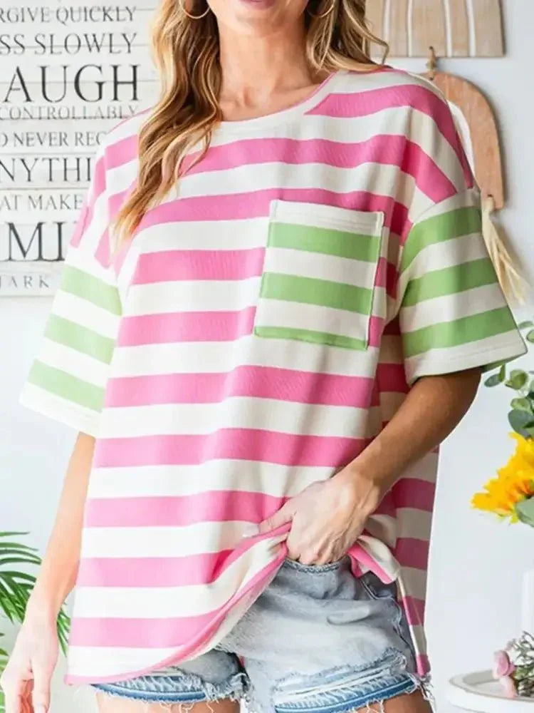 Striped Oversized Short Sleeve T-Shirt - Update AvenueT-ShirtsTrendsi100100893329294100100893329294780e09c9 - 0603 - 45f1 - 9b08 - e7dc2168c159 - Max - OriginPink