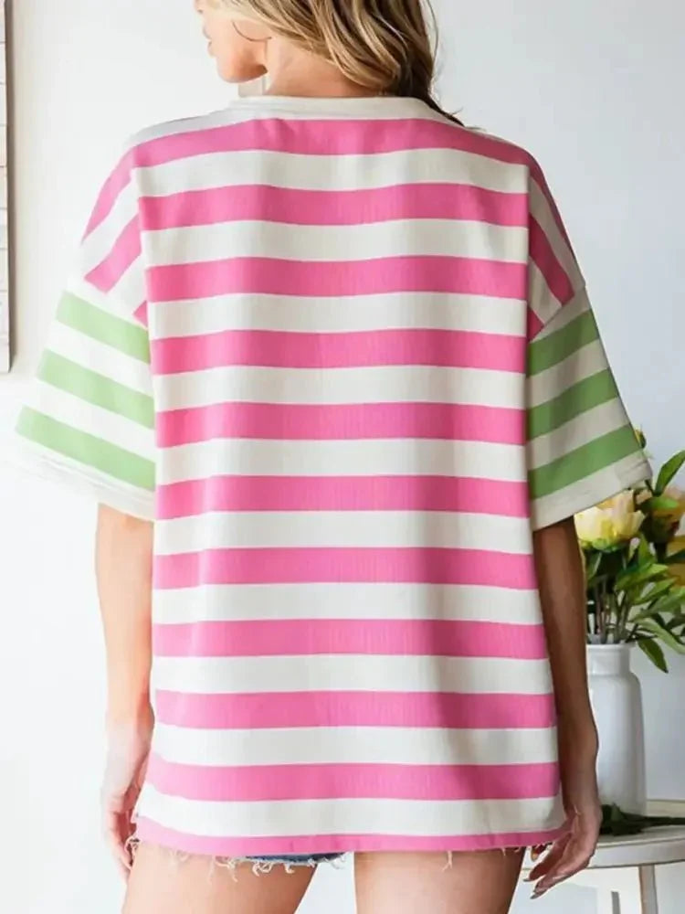 Striped Oversized Short Sleeve T-Shirt - Update AvenueT-ShirtsTrendsi100100893329294100100893329294465c7154 - 08f1 - 4ef9 - 9364 - abf25d0a9598 - Max - OriginPink