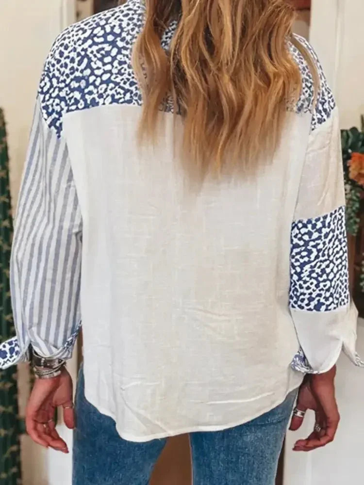 Striped Patchwork Button Down Shirt with Leopard Print Details - Update AvenueTrendsi10010084667111310010084667111382249972b9e74317a5401d17f64a4995 - Max - OriginLight Blue