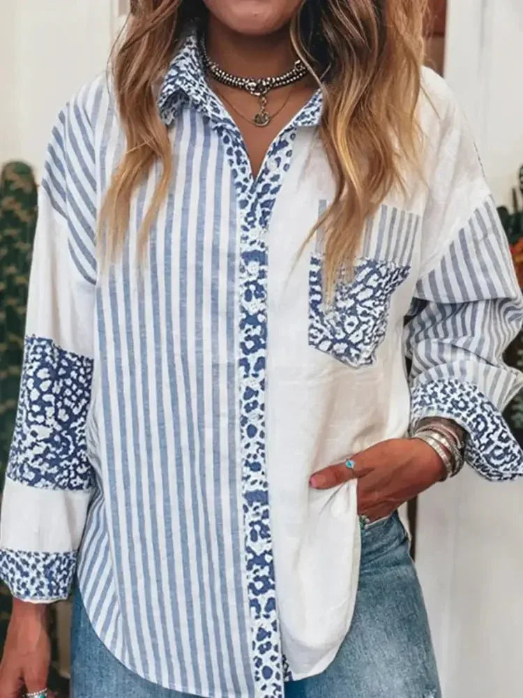 Striped Patchwork Button Down Shirt with Leopard Print Details - Update AvenueTrendsi100100846671113100100846671113fc99999cc22d439c94f4bcf726519691 - Max - OriginLight Blue