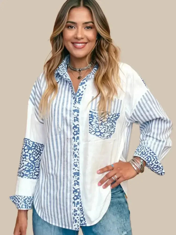 Striped Patchwork Button Down Shirt with Leopard Print Details - Update AvenueTrendsi100100846671113100100846671113f8389ab0 - d710 - 4cf8 - b756 - 4df5b65bd36b - Max - OriginLight Blue