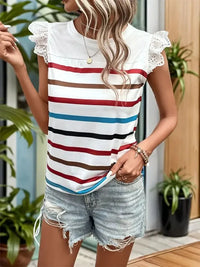 Striped Round Neck Cap Sleeve T-Shirt - Update AvenueT-ShirtsTrendsi1001003096814651001003096814652653f33f - 9d81 - 4137 - b2f0 - 590b93a5936d - Max - OriginWhite