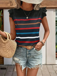Striped Round Neck Cap Sleeve T-Shirt - Update AvenueT-ShirtsTrendsi100100309685022100100309685022808b1945 - 7442 - 4c26 - b19a - 2af06f0f29f7 - Max - OriginBlack