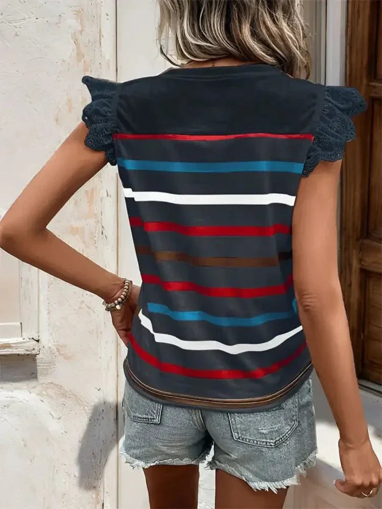 Striped Round Neck Cap Sleeve T-Shirt - Update AvenueT-ShirtsTrendsi100100309689307100100309689307782a3ebb - fb28 - 41a0 - 89e8 - e5e1c43424f5 - Max - OriginDark Blue