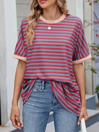 Striped Round Neck Half Sleeve T-Shirt - Update AvenueT-ShirtsTrendsi10010039308071710010039308071700b2c452 - 255b - 4fcc - 8cb8 - 0e109b6627ce - Max - OriginRed Gray