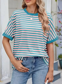 Striped Round Neck Half Sleeve T-Shirt - Update AvenueT-ShirtsTrendsi10010039308392010010039308392025f95504 - 3f55 - 4003 - bfc4 - 3f38f06896d2 - Max - OriginBlush Pink