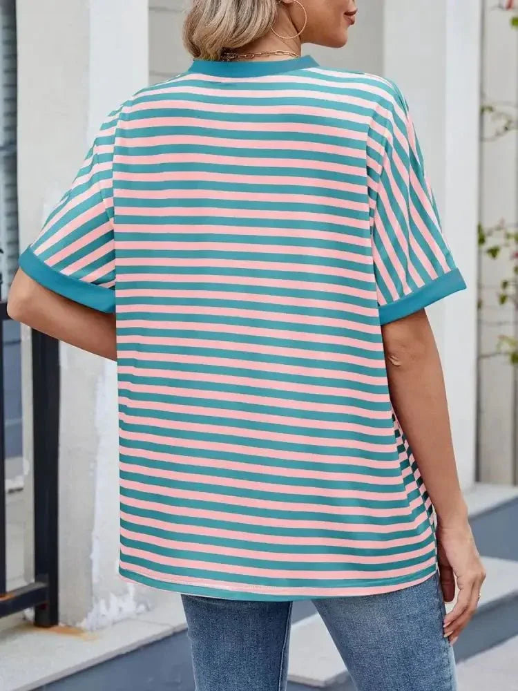 Striped Round Neck Half Sleeve T-Shirt - Update AvenueT-ShirtsTrendsi10010039308392010010039308392087c124f1 - 7e7e - 4e3d - 86e9 - 1486f1613709 - Max - OriginBlush Pink
