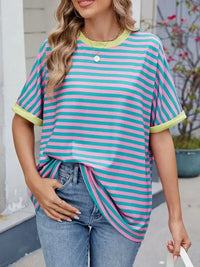 Striped Round Neck Half Sleeve T-Shirt - Update AvenueT-ShirtsTrendsi10010039308698110010039308698117d7ce85 - 29eb - 4e95 - 894c - 1569a1914211 - Max - OriginPink Blue