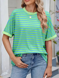 Striped Round Neck Half Sleeve T-Shirt - Update AvenueT-ShirtsTrendsi10010039308709410010039308709434fa55ca - fe6c - 44df - b2ba - 1bdfd859f684 - Max - OriginNeon Green