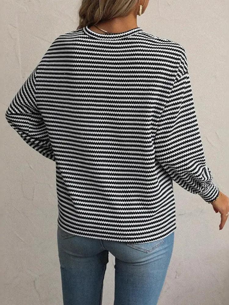 Striped Round Neck Lantern Sleeve Top - Update AvenueT-ShirtsTrendsi10010046855457810010046855457839b1d4c4dea7442690c3acec3c07bde8 - Max - OriginBlack