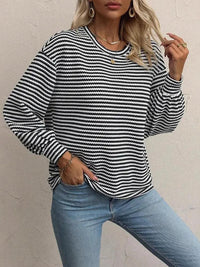 Striped Round Neck Lantern Sleeve Top - Update AvenueT-ShirtsTrendsi100100468554578100100468554578c0cccdda122644909f63f244fe0e2356 - Max - OriginBlack