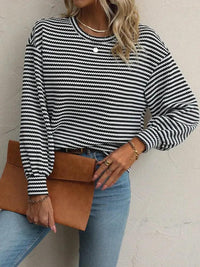 Striped Round Neck Lantern Sleeve Top - Update AvenueT-ShirtsTrendsi1001004685545781001004685545781422fa39cb2e453d848c9103d5b69073 - Max - OriginBlack