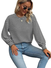 Striped Round Neck Lantern Sleeve Top - Update AvenueT-ShirtsTrendsi100100468554578100100468554578f22850b468774ad5833aac5f9e87881a - Max - OriginBlack