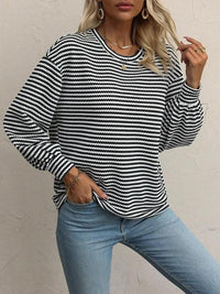 Striped Round Neck Lantern Sleeve Top - Update AvenueT-ShirtsTrendsi100100468554578100100468554578545e29092b0f4f45ba40eb431c4fa1f1 - Max - OriginBlack