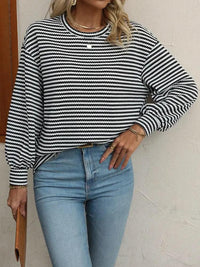Striped Round Neck Lantern Sleeve Top - Update AvenueT-ShirtsTrendsi1001004685545781001004685545783ec78a4b4ec3483fa4a99b3de184c99a - Max - OriginBlack