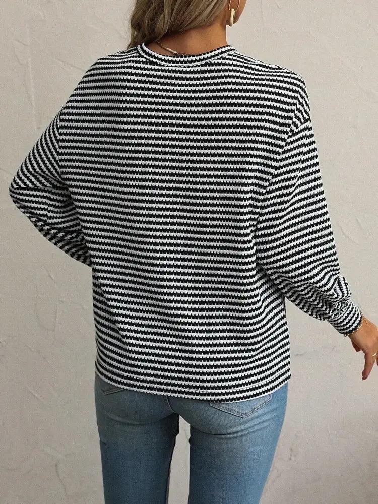 Striped Round Neck Lantern Sleeve Top - Update AvenueT-ShirtsTrendsi100100468554578100100468554578609fa54bade34ac19ed013634906055d - Max - OriginBlack
