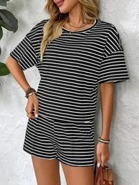 Striped Round Neck Short Sleeve Top and Shorts Set - Update AvenueVacation StyleTrendsi1001007897817181001007897817182abb2c26 - 79a4 - 4988 - 9f09 - 71d6565f8611 - MaxBlack