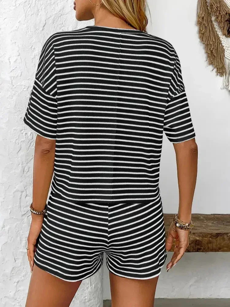 Striped Round Neck Short Sleeve Top and Shorts Set - Update AvenueVacation StyleTrendsi10010078978171810010078978171861690a50 - 865f - 4b59 - 95cc - eaa98493ef05 - MaxBlack