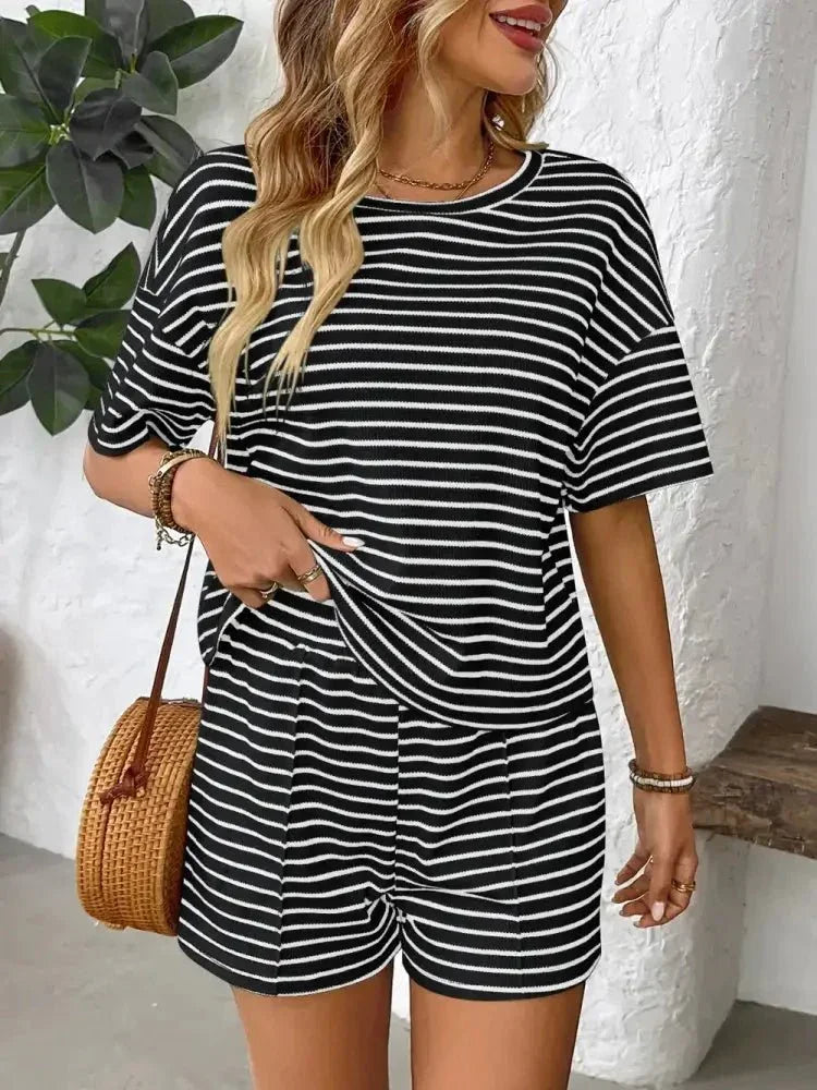 Striped Round Neck Short Sleeve Top and Shorts Set - Update AvenueVacation StyleTrendsi100100789781718100100789781718ac8d150a - 6fb8 - 46c4 - 88a7 - ef2163abd6b4 - MaxBlack