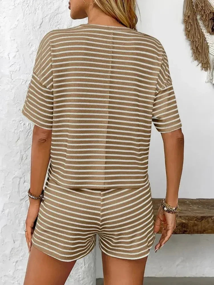 Striped Round Neck Short Sleeve Top and Shorts Set - Update AvenueVacation StyleTrendsi100100789786410100100789786410249e2e77 - ec6a - 486f - a2de - 37f3ccb57b83 - MaxBrown