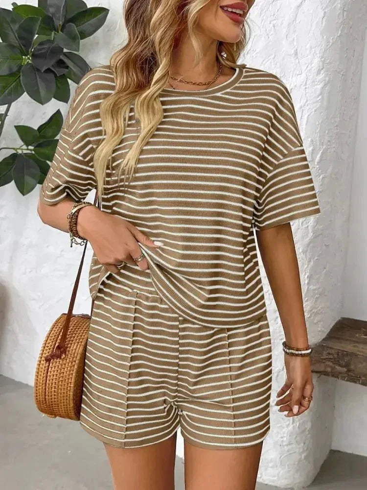 Striped Round Neck Short Sleeve Top and Shorts Set - Update AvenueVacation StyleTrendsi100100789786410100100789786410a52e15d6 - 85b8 - 41f8 - 9691 - 4136d8b96712 - MaxBrown