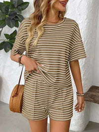 Striped Round Neck Short Sleeve Top and Shorts Set - Update AvenueVacation StyleTrendsi100100789786410100100789786410a52e15d6 - 85b8 - 41f8 - 9691 - 4136d8b96712 - MaxBrown