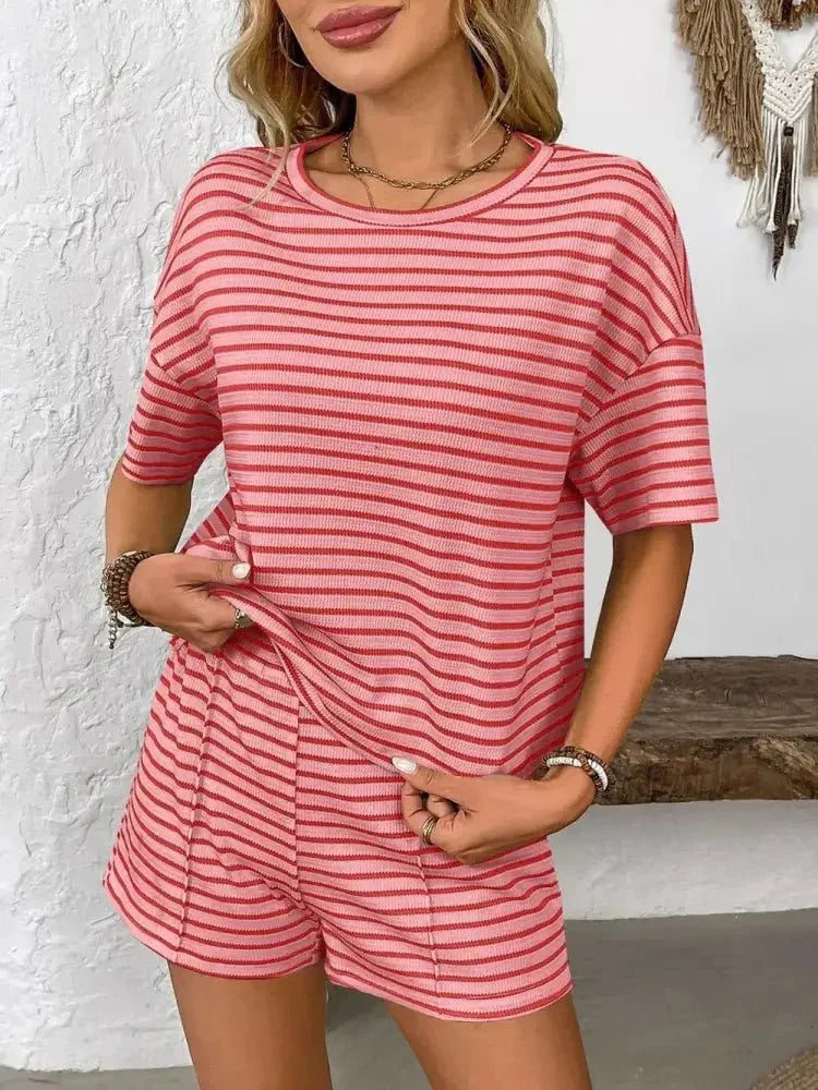 Striped Round Neck Short Sleeve Top and Shorts Set - Update AvenueVacation StyleTrendsi1001007897866251001007897866254eede1f4 - 9b18 - 4c20 - b848 - 66a871439965 - MaxStrawberry